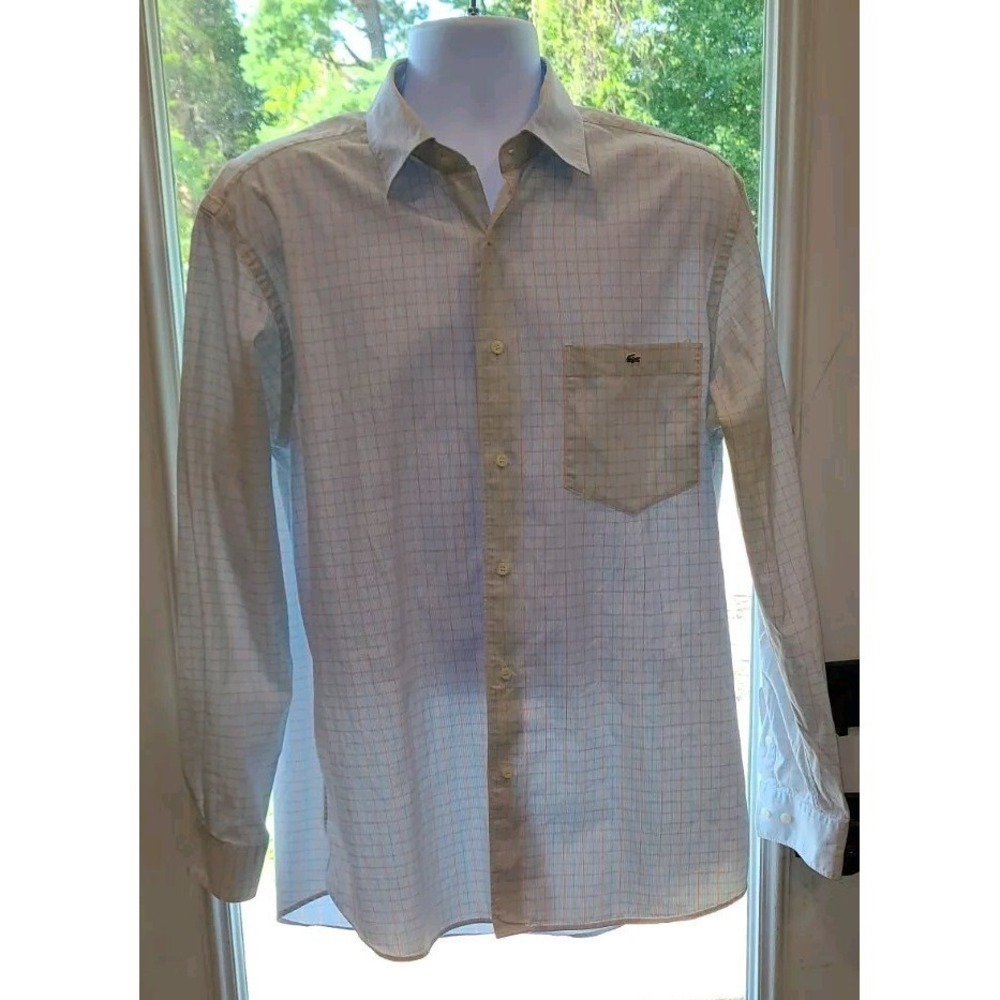 Lacoste Button Up Dress Shirt 42  Orange And Blue Plaid